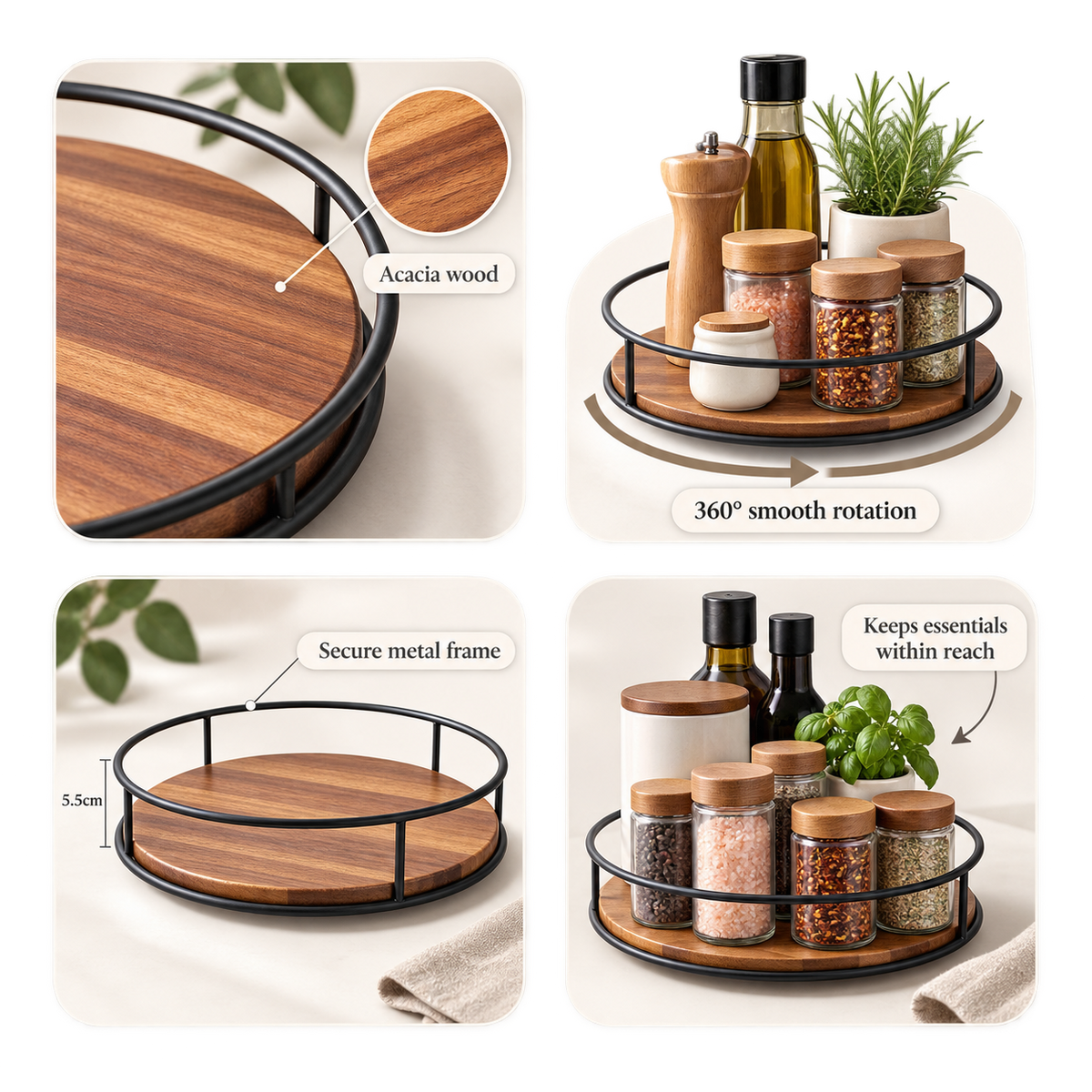 Acacia Wood Rotating Tray