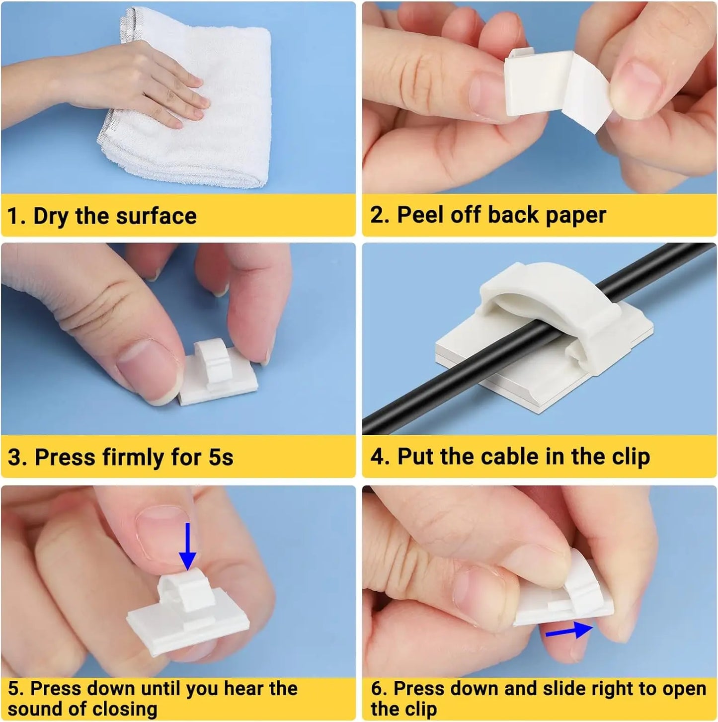 Self-Adhesive Cable Clips (30 Pack)