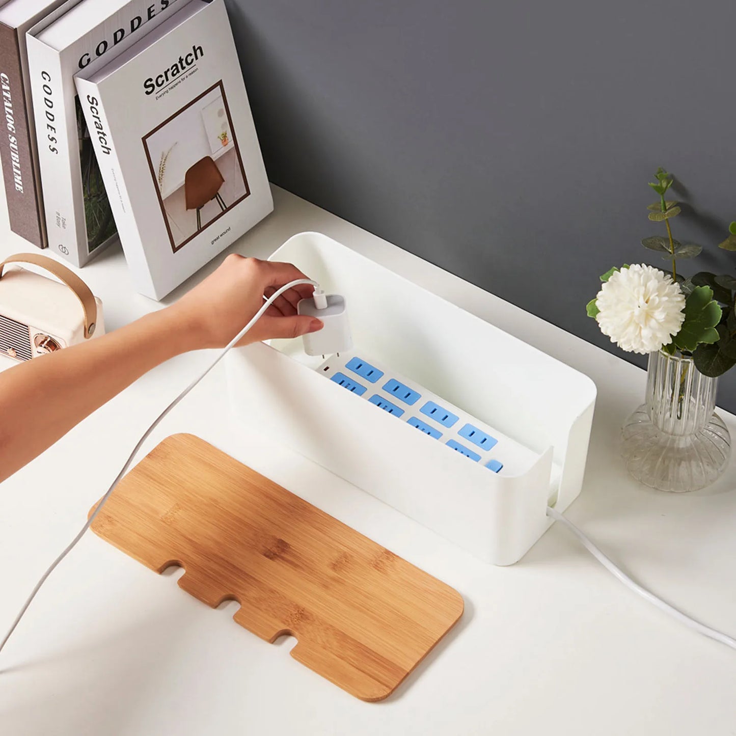 Bamboo Cable Management Box